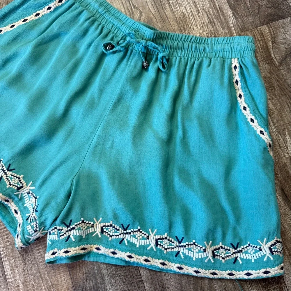 Anthropologie‎ HEI HEI Embroidered Isle Shorts Turquoise , Size M